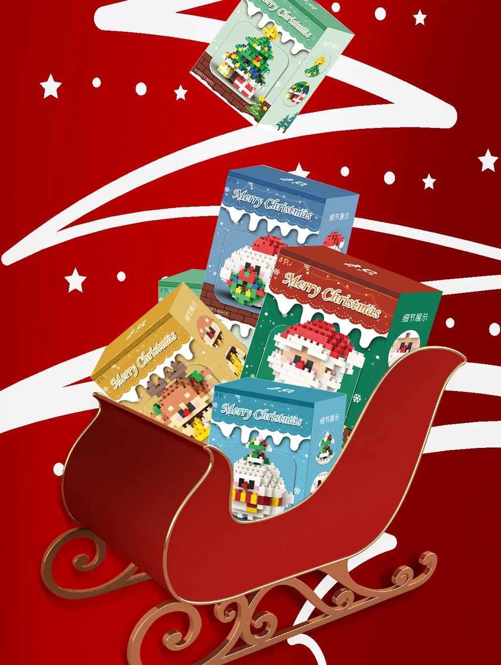 Santa & Reindeer Holiday Micro Building Block Sets