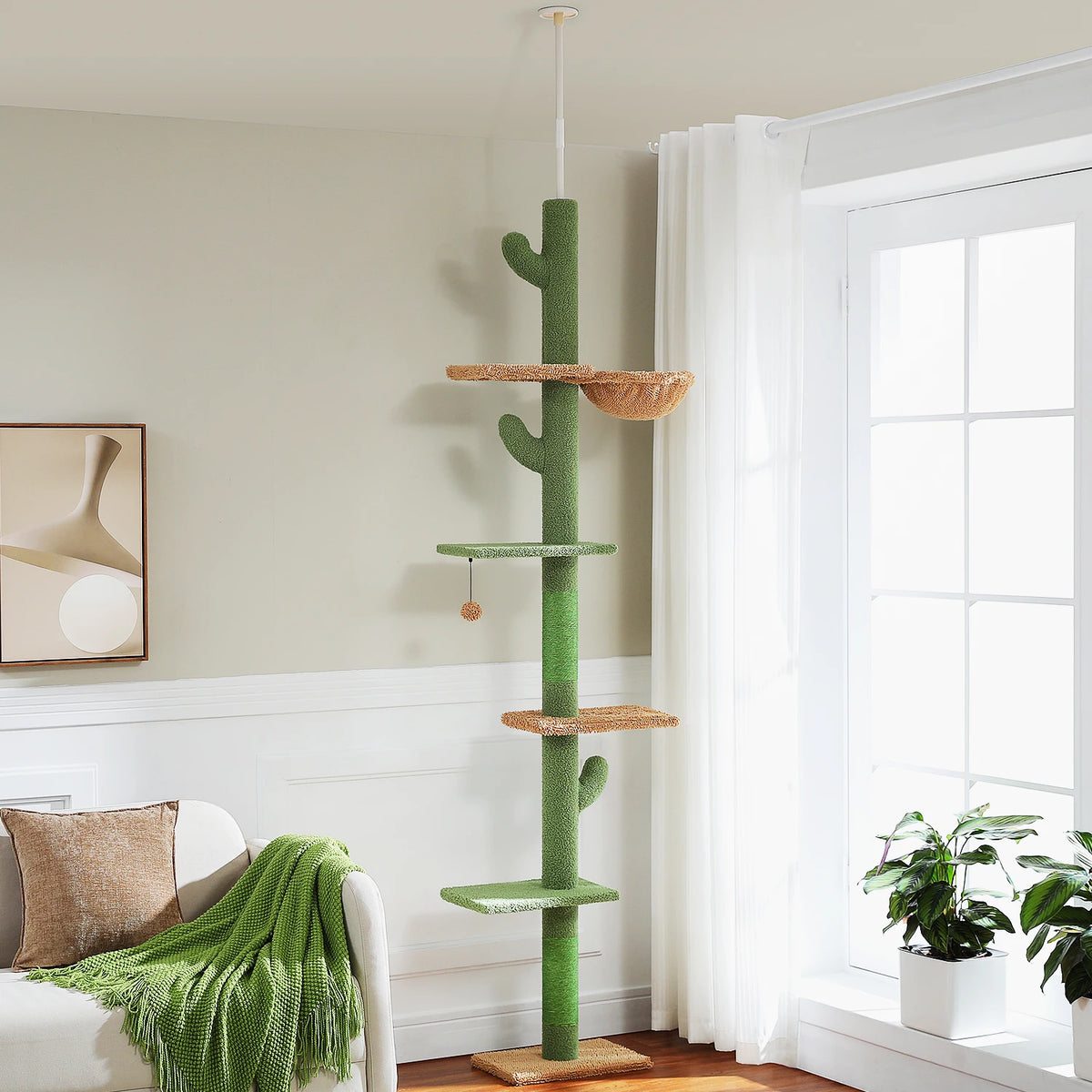 Cactus Cat Tree Floor to Ceiling Cat Tower with Sisal Scratching Post,Comfortable Hammock for Multi-Cat Homes,Cat Accessories Whispering Desires Shoppe