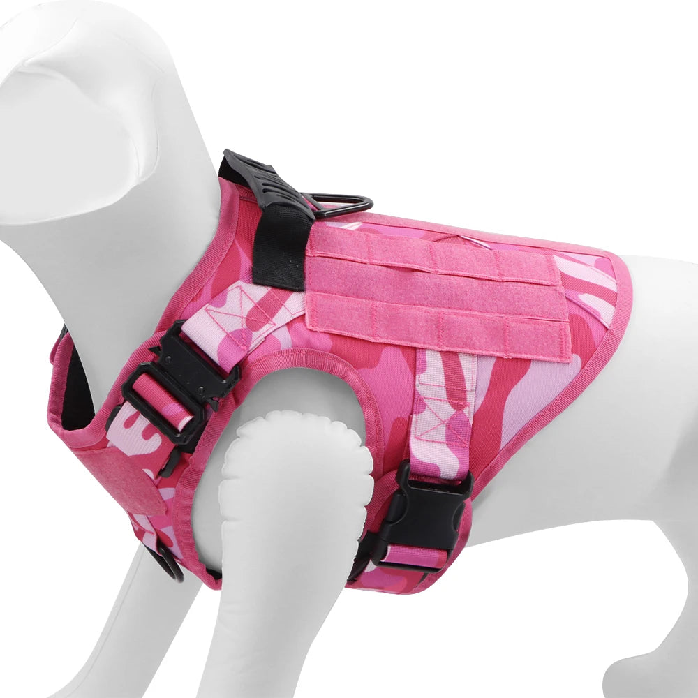 Pink Camouflage Adjustable Tactical Dog Harness