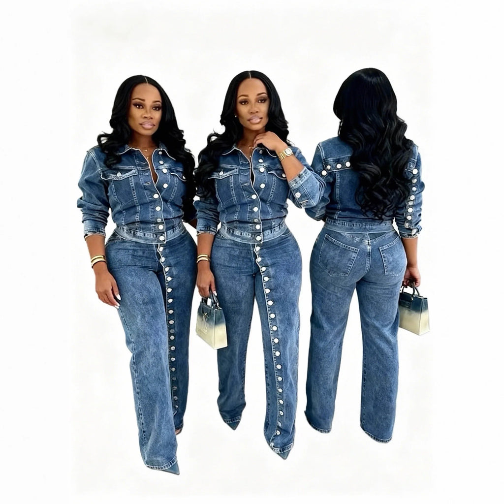 Denim Jacket & Straight Pants Set