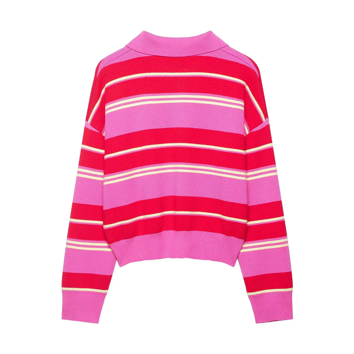 Striped Polo-Collar Long-Sleeve Sweater