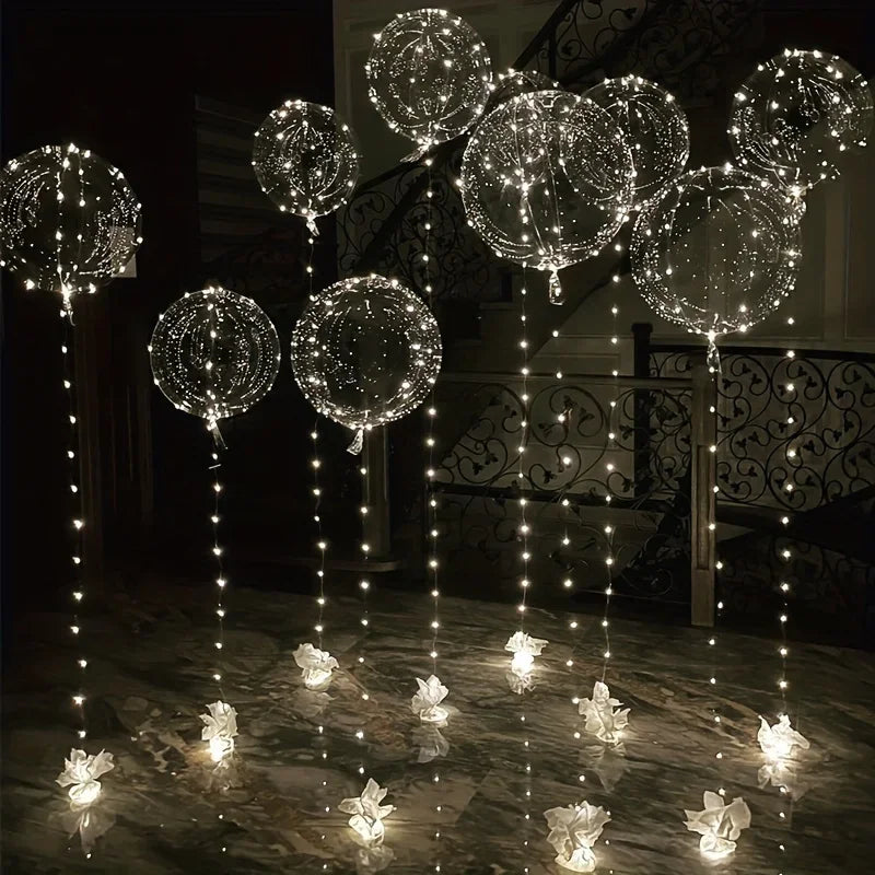 Clear 20-Inch LED Balloons with String Lights, 5 Sets