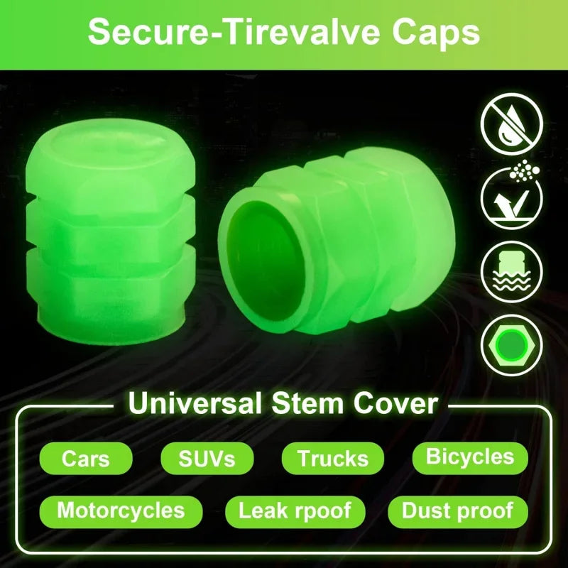 Glow-in-the-Dark Tire Valve Caps – Set of 4