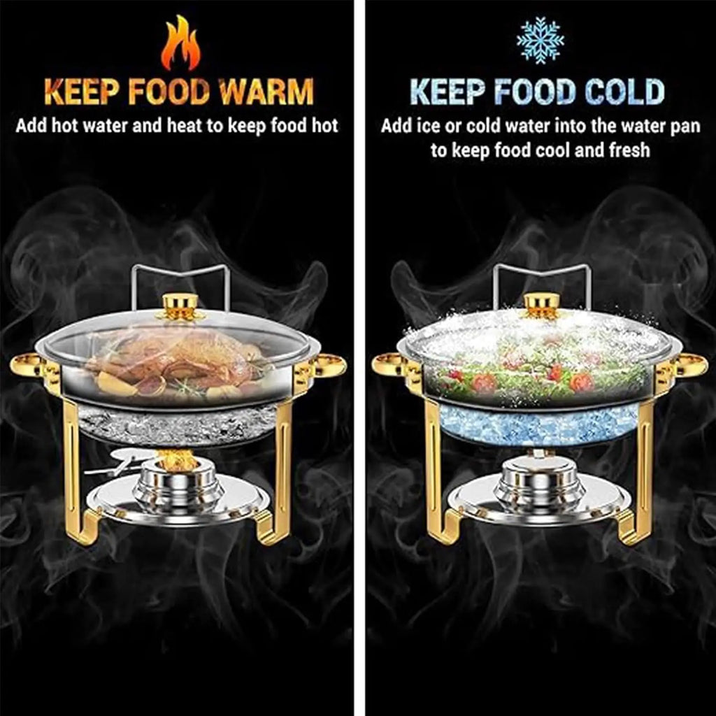 Round Chafing Dishes with Glass Lids — 2 or 4 Pack