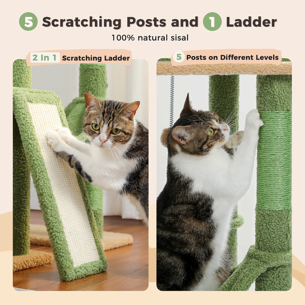 Cactus Cat Tree Floor to Ceiling Cat Tower with Sisal Scratching Post,Comfortable Hammock for Multi-Cat Homes,Cat Accessories Whispering Desires Shoppe