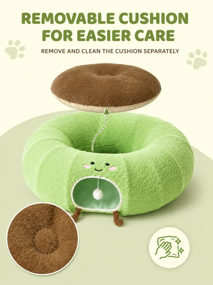 Convertible Plush Cat Tunnel & Donut Bed