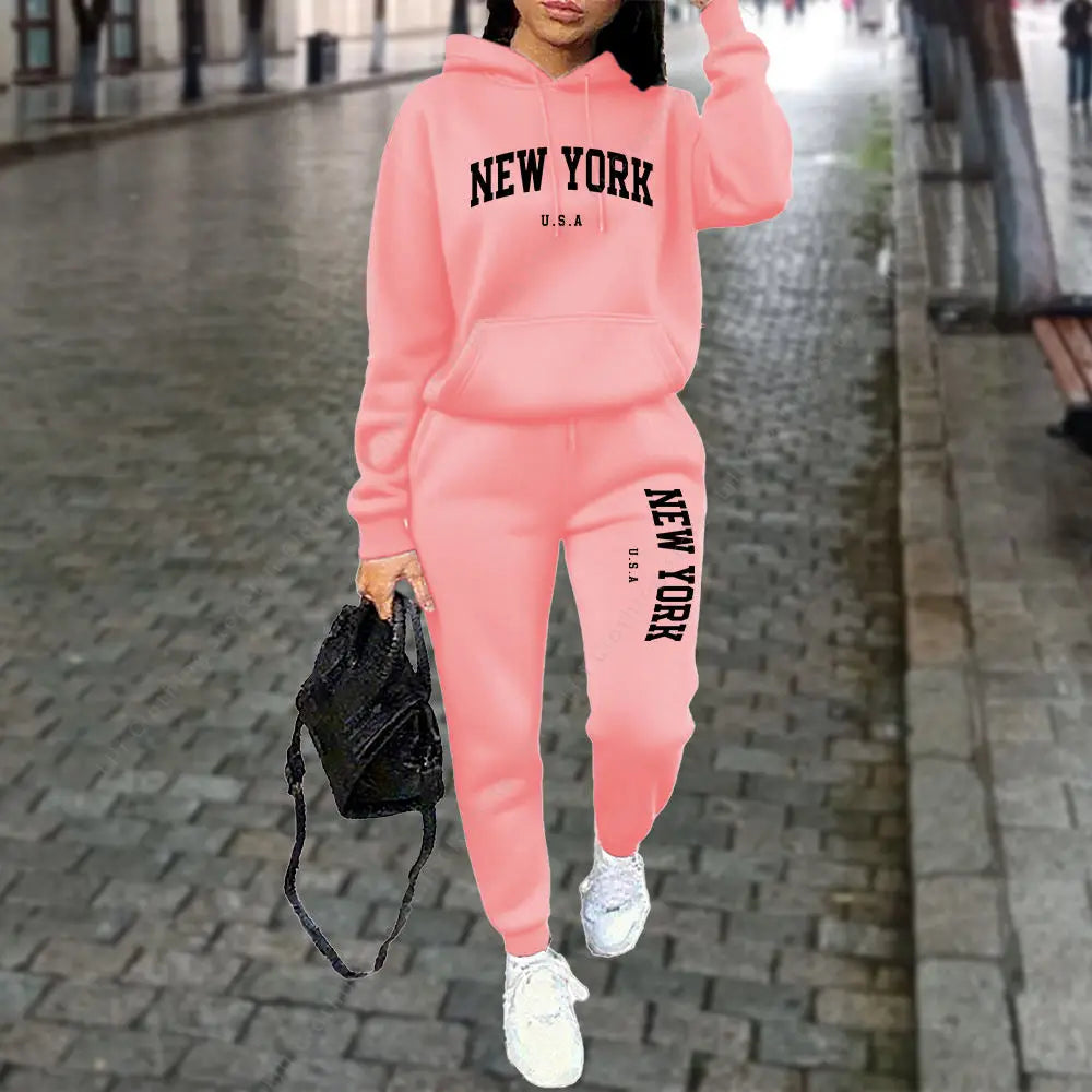 Women's New York Print Hoodie and Pants Set