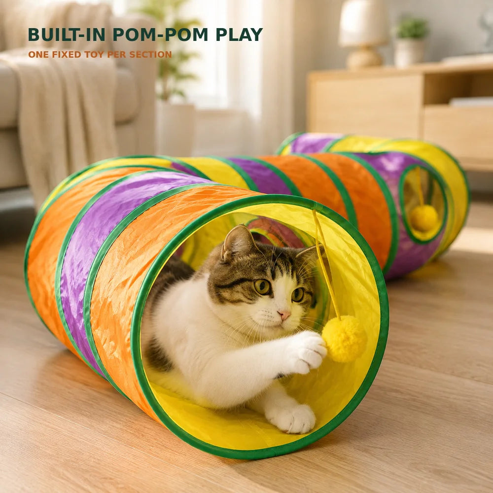 Zoe Double E-Shaped Cat Tunnel Maze with Toys