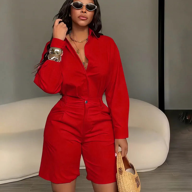 Women's Long-Sleeve Shirt and Shorts Set