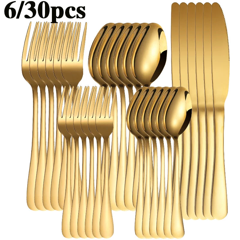Gold-Finish Stainless Steel Flatware — 6 or 30 Pieces