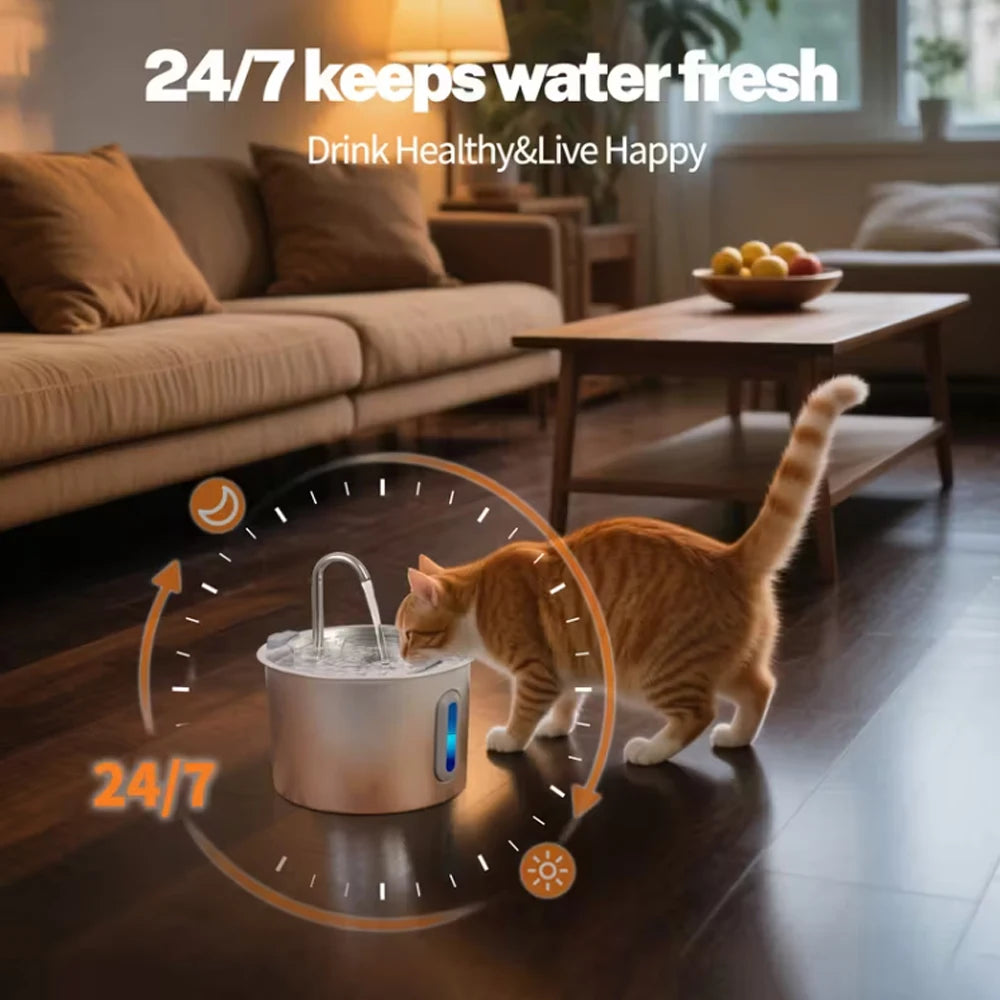 2.2L Cat Water Fountain 304 Stainless Steel Pet Water Dispenser, Cat and Dog Drinking Bowl with Visual Water Level Window Whispering Desires Shoppe