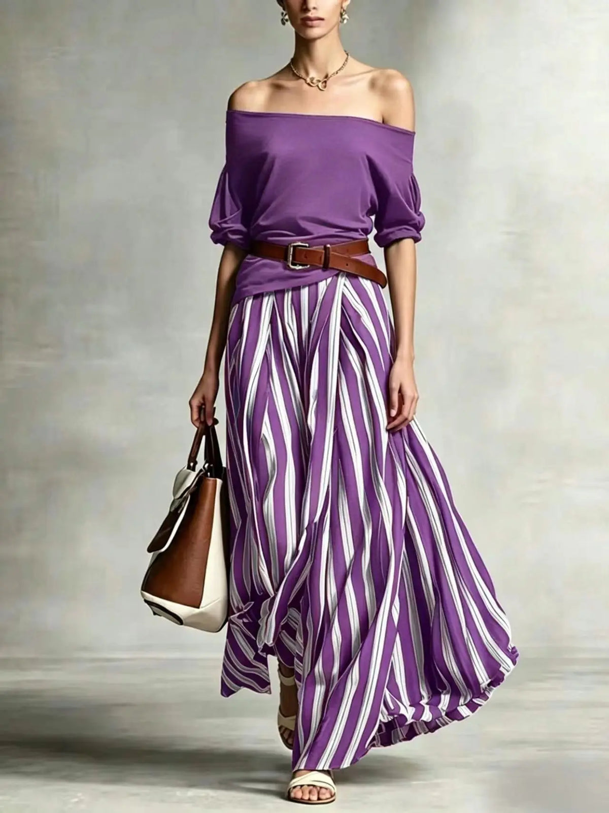 Off-Shoulder Puff-Sleeve Top & Maxi Skirt Set