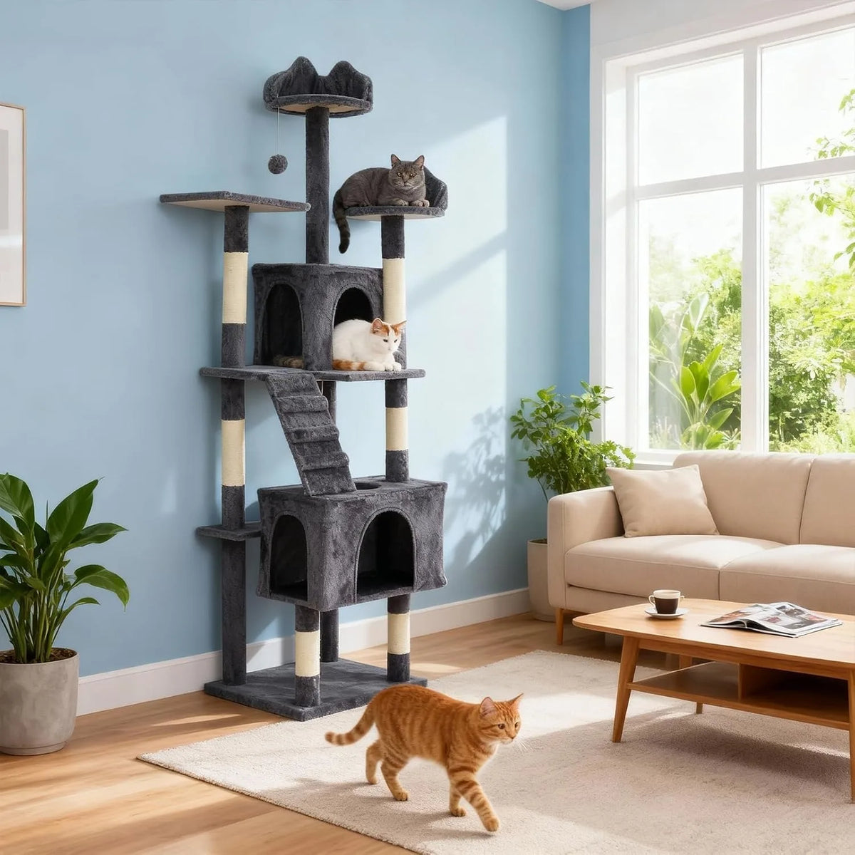 72" Cat Tree with Hammock, Perches & Scratching Posts