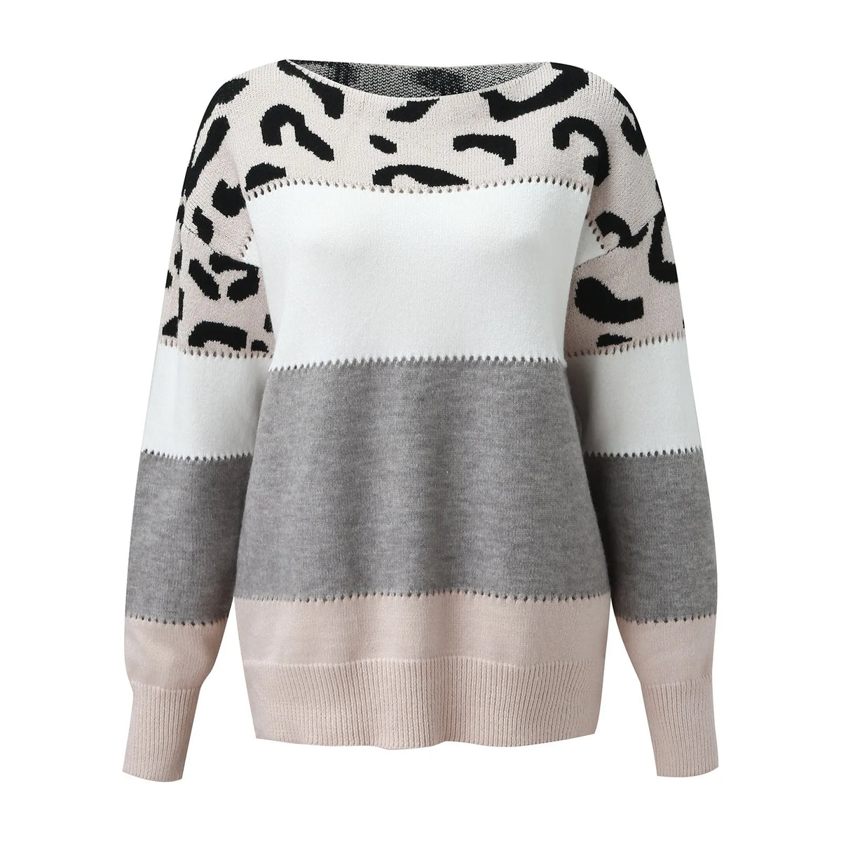 Women Sweaters Contrast Leopard Color Pullovers Loose Autumn Winter Long Sleeve Sweater Jumper Pull Femme Knitwear Oversized Dsers
