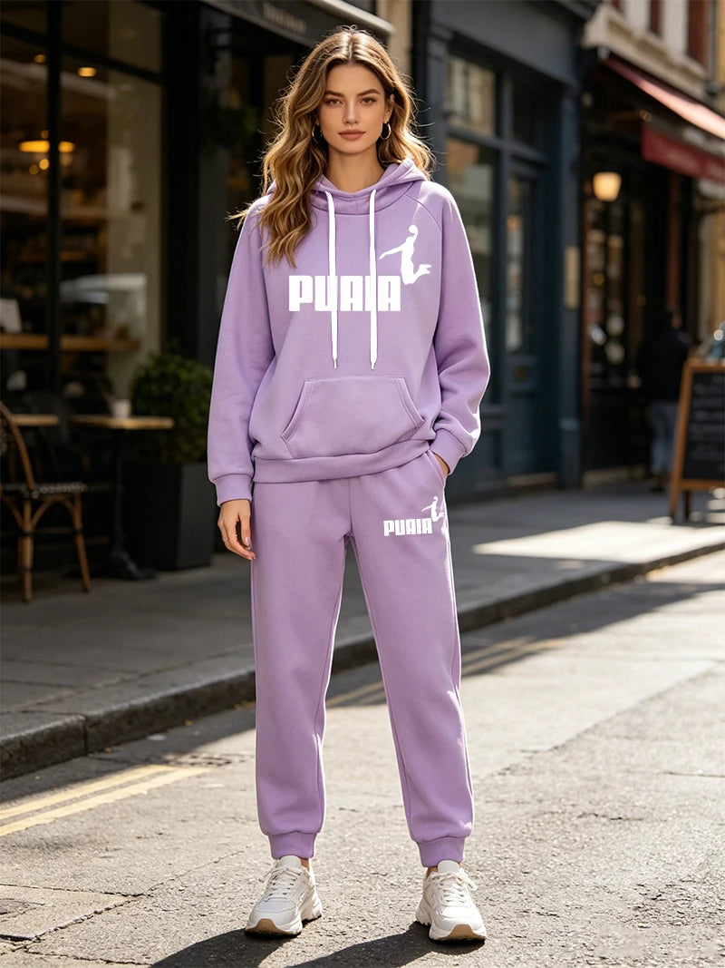 Women's Printed Hoodie and Drawstring Pants Set