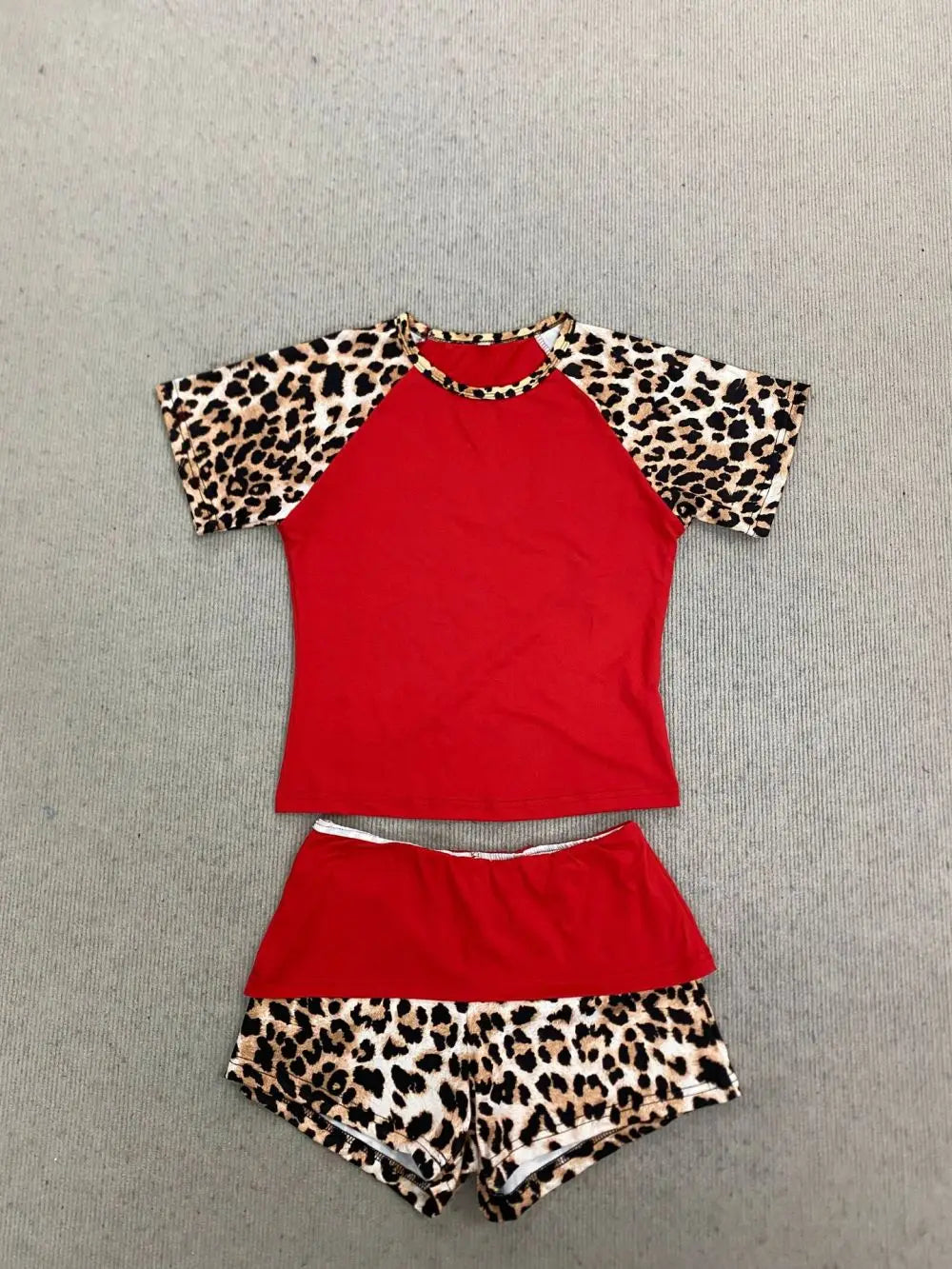 Women's Leopard-Patchwork Tee and Shorts Set