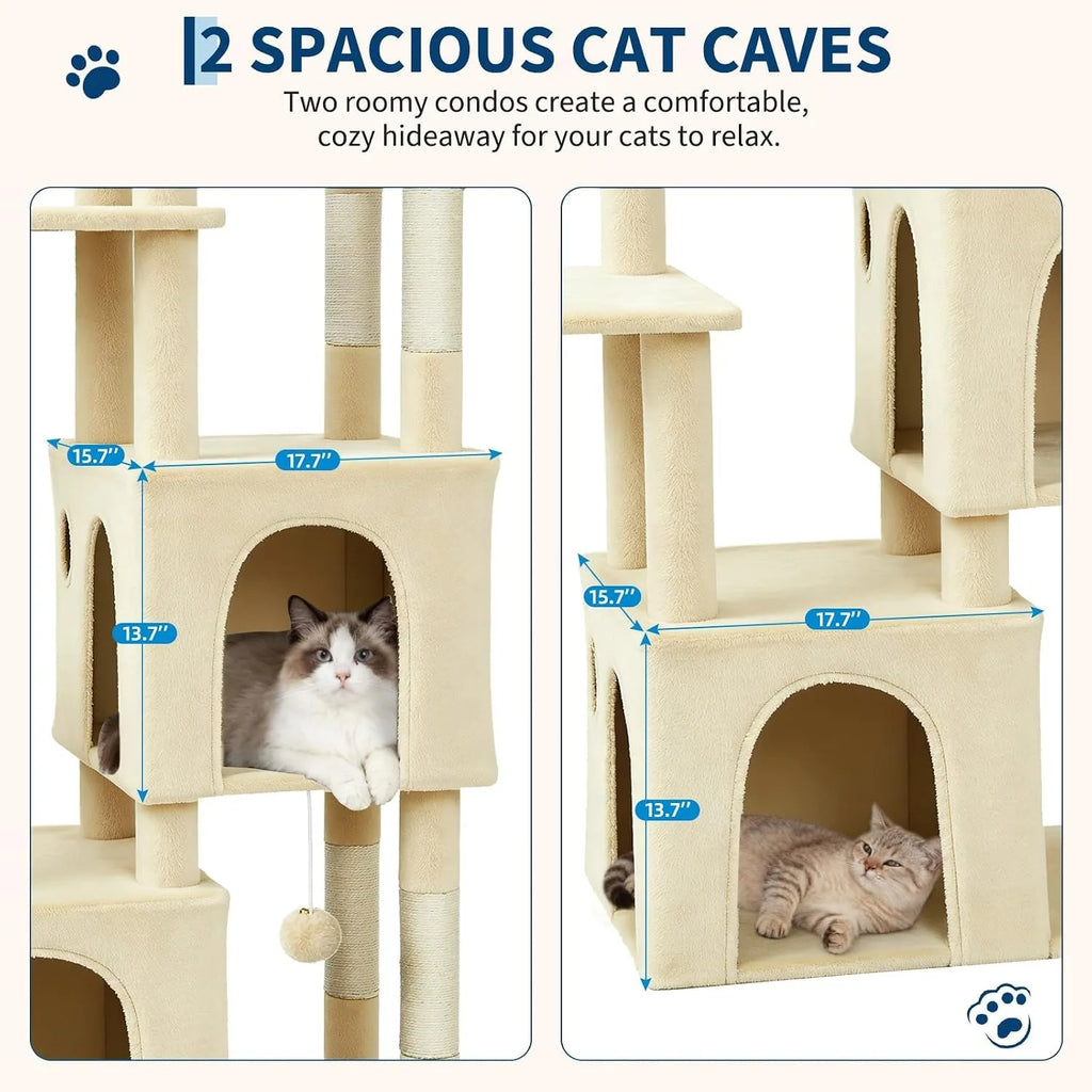 61" Cat Tree with Two Condos & Seven Scratching Posts