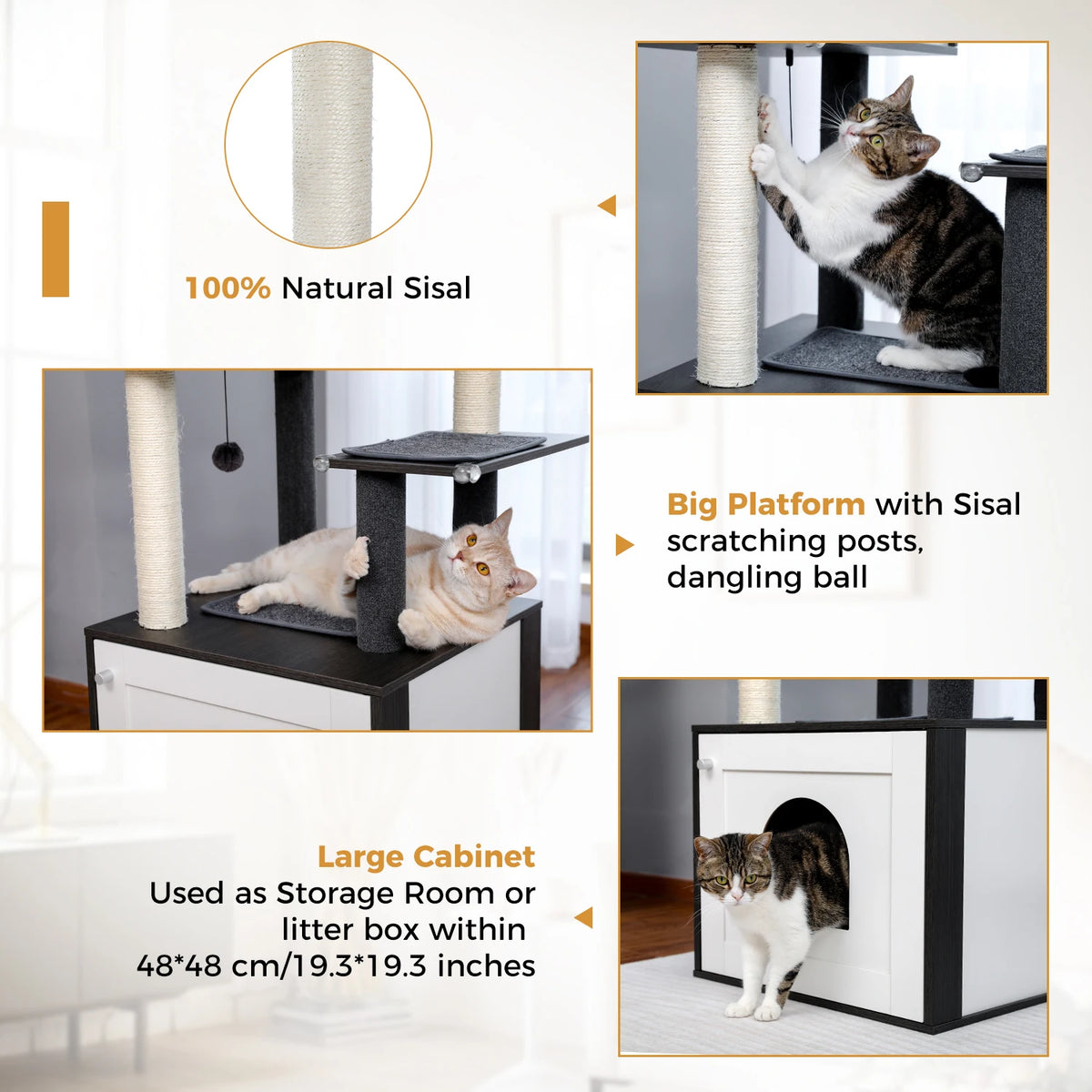Multi-Level Wooden Cat Tree with Condo & Hammock