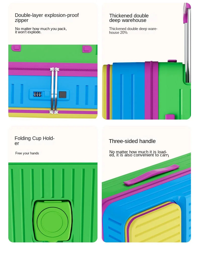 Front-opening Luggage Macaron Colors Pure PC 20 inch Boarding Cabin Suitcase 22/24/26/28 Inch Sturdy and Durable Women's Bags Whispering Desires Shoppe