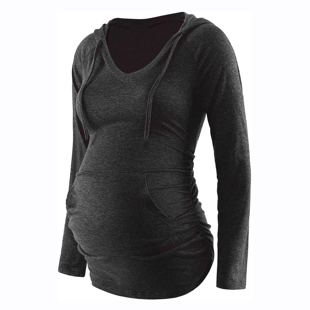 Striped V-Neck Maternity Hoodie