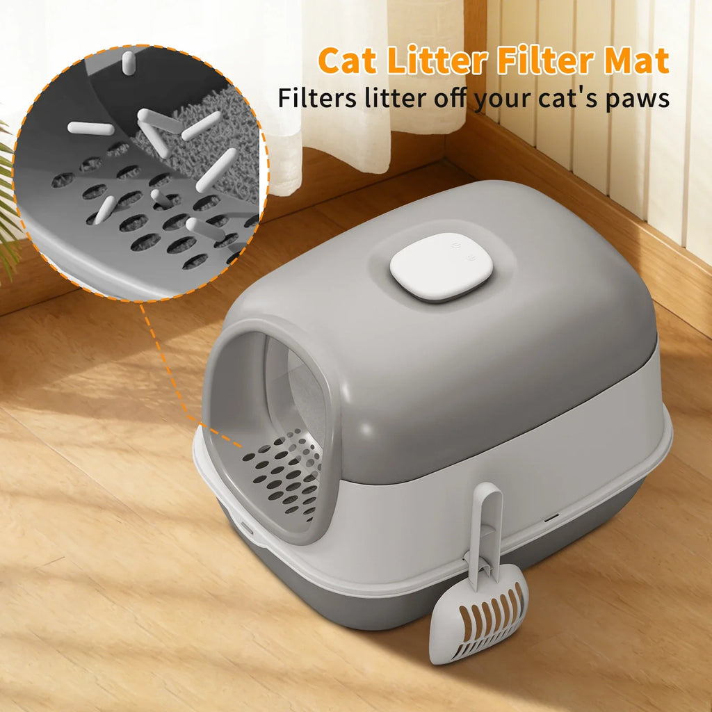 Switchable Open/Semi-Enclosed Cat Litter Box, Extra Large Jumbo Size for Multi-Cat Households, Splash-Proof and Anti-Tracking, Dual-Mode Over-the-Top Litter Pan, Low-Entry for Easy Cleaning, Suitable for Cats of Different Siz Whispering Desires Shoppe