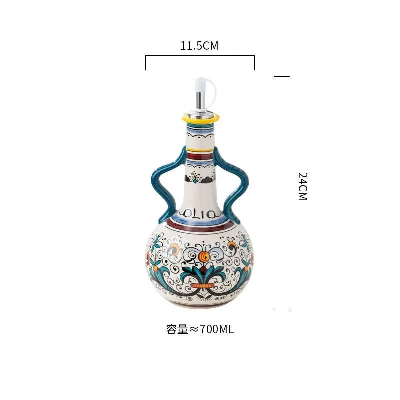 Decorative Ceramic Oil and Vinegar Dispenser