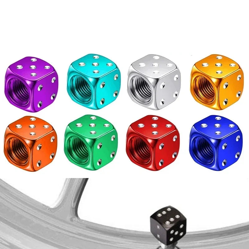 Aluminum Dice Tire Valve Caps – Set of 4