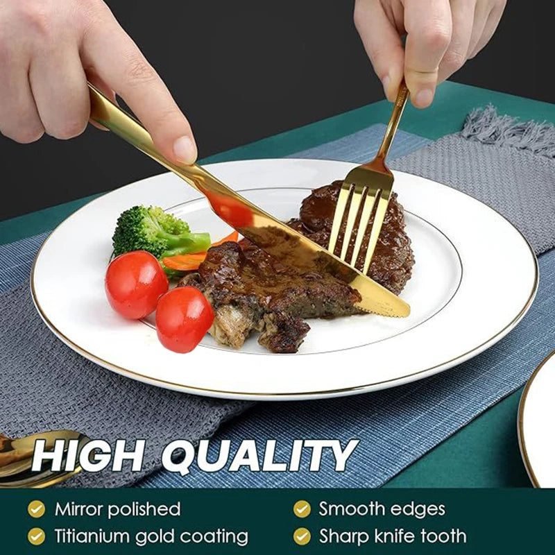Gold-Finish Stainless Steel Flatware — 6 or 30 Pieces