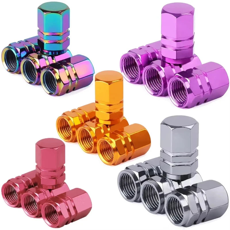 Aluminum Tire Valve Caps with Plastic Liners – Set of 4