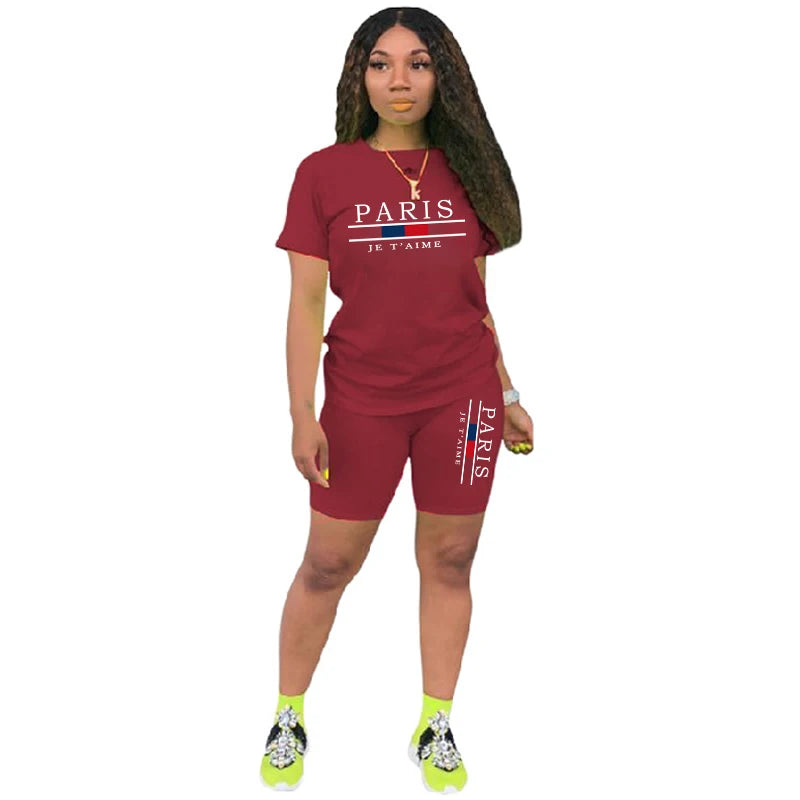 Women's Printed Short-Sleeve Tee and Shorts Set