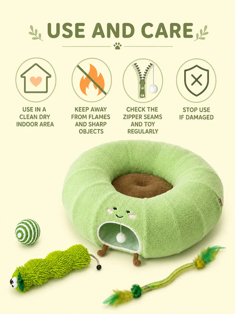 Convertible Plush Cat Tunnel & Donut Bed