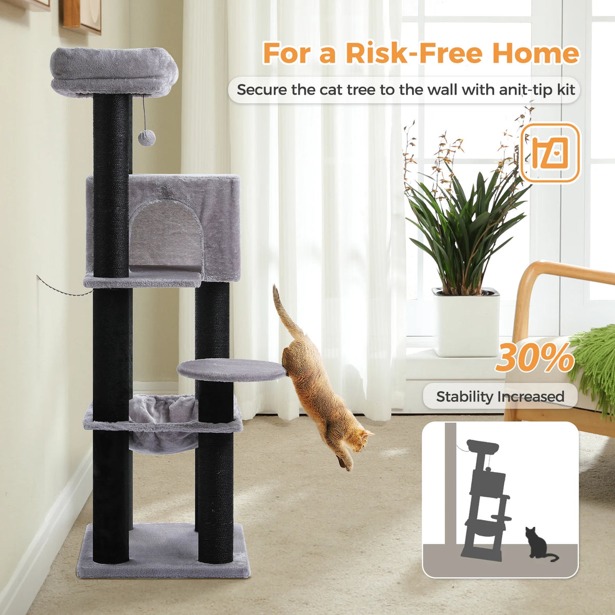 147cm Cat Tree with Large Condo & Hammock