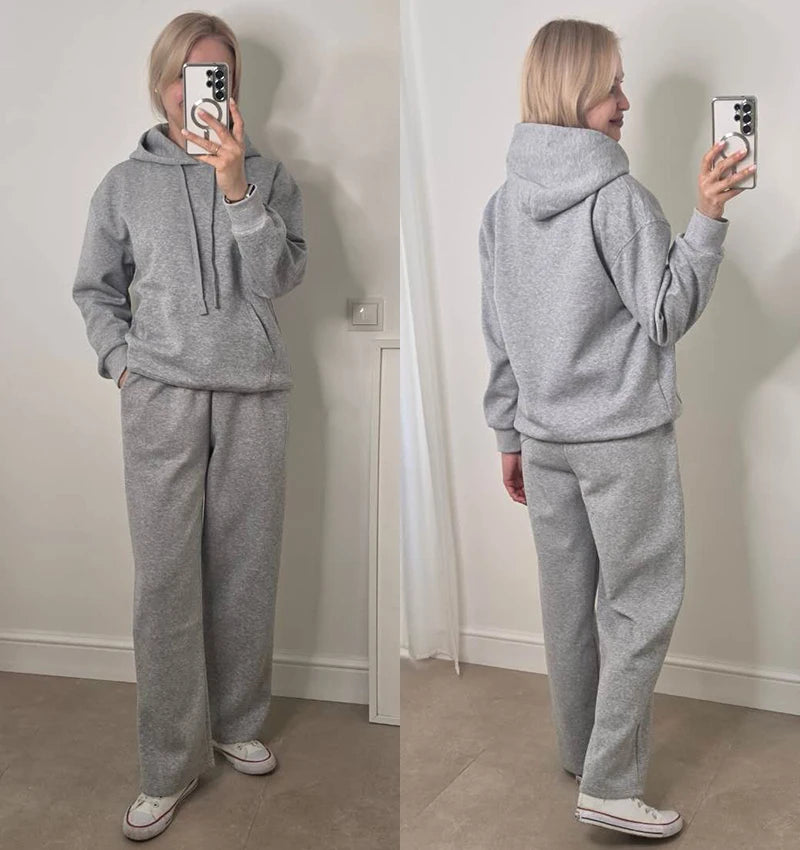 Women's Cotton-Blend Hoodie and Wide-Leg Pants Set