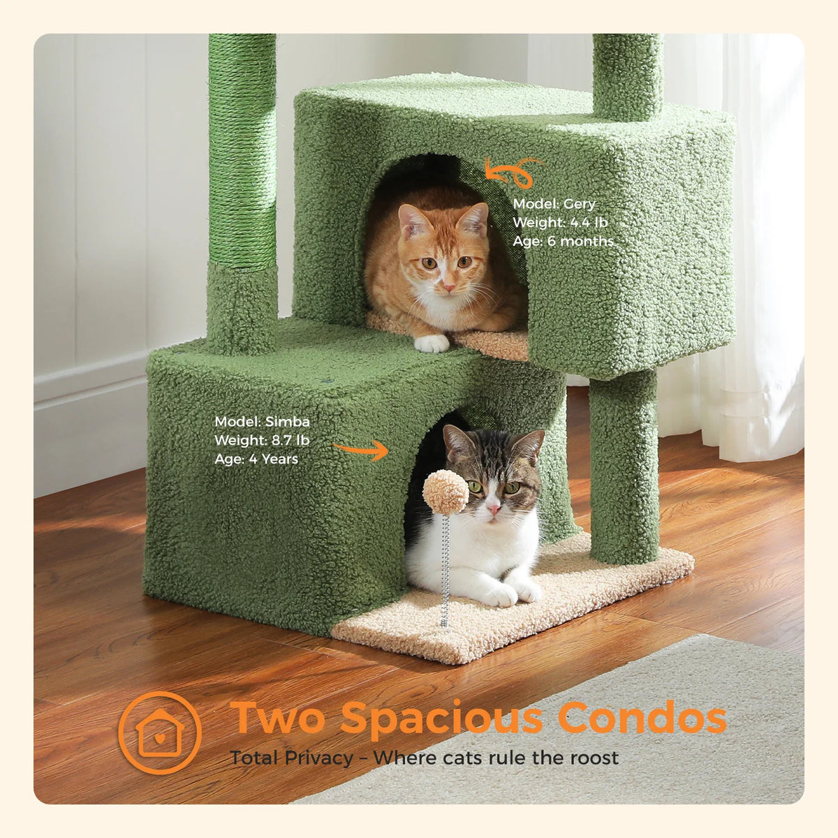 Cactus Cat Tree Small Cat Tower with Spacious Condo,Cozy Hammock,Dangling Ball,Scratching Post Cat Accessories for Indoor Cats Whispering Desires Shoppe