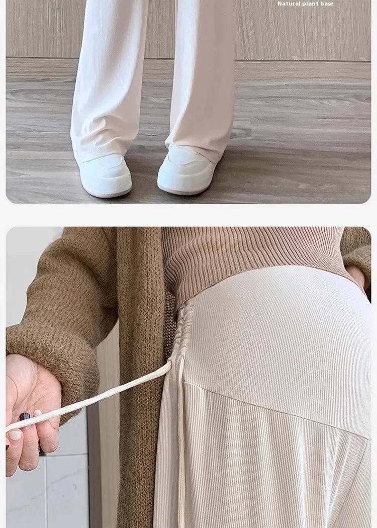 Maternity Trousers Spring and Autumn Outside Wear New Summer Petite Casual Drawstring Straight Wide Leg Trousers Maternity Wear Whispering Desires Shoppe