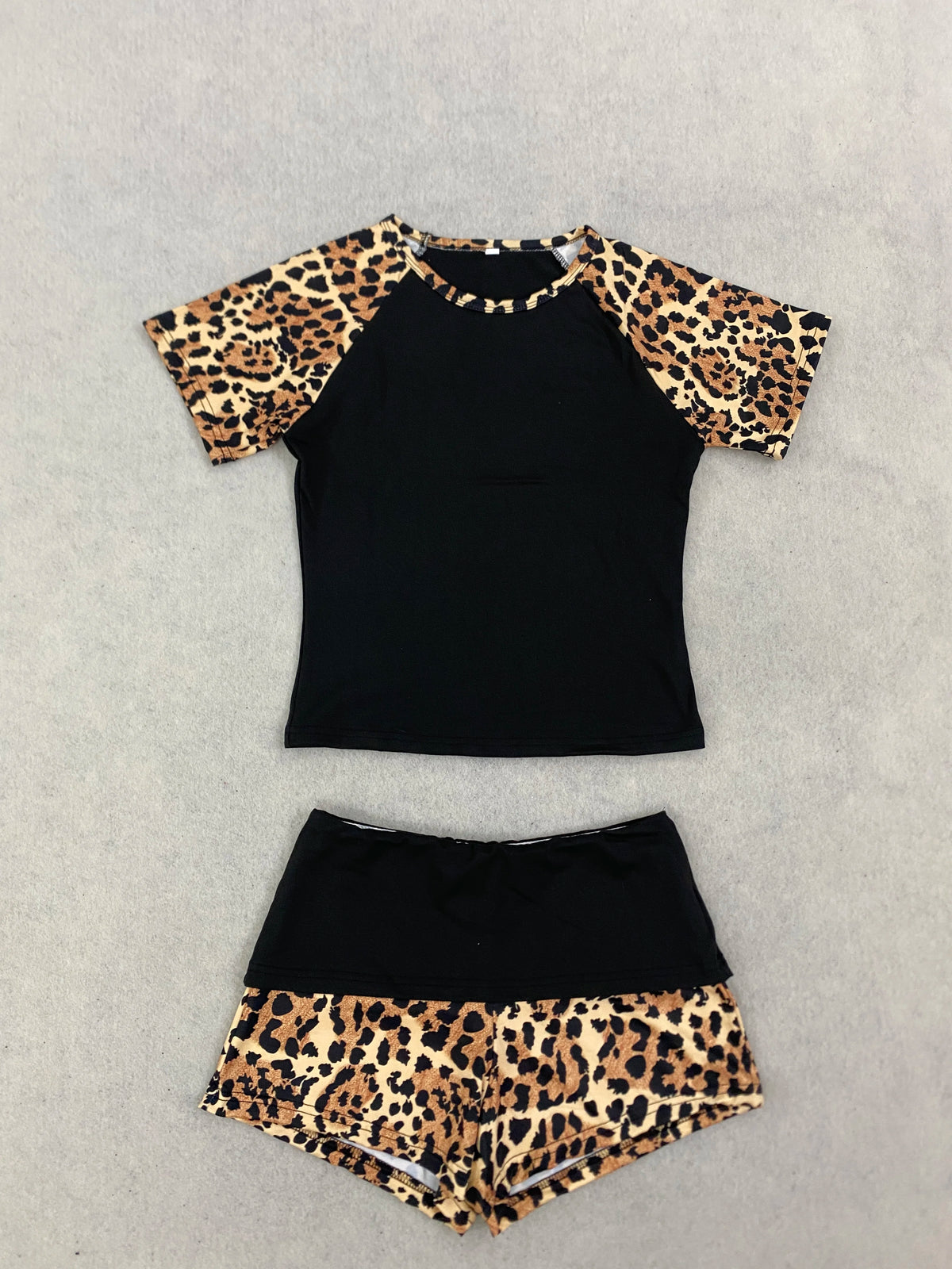 Women's Leopard-Patchwork Tee and Shorts Set