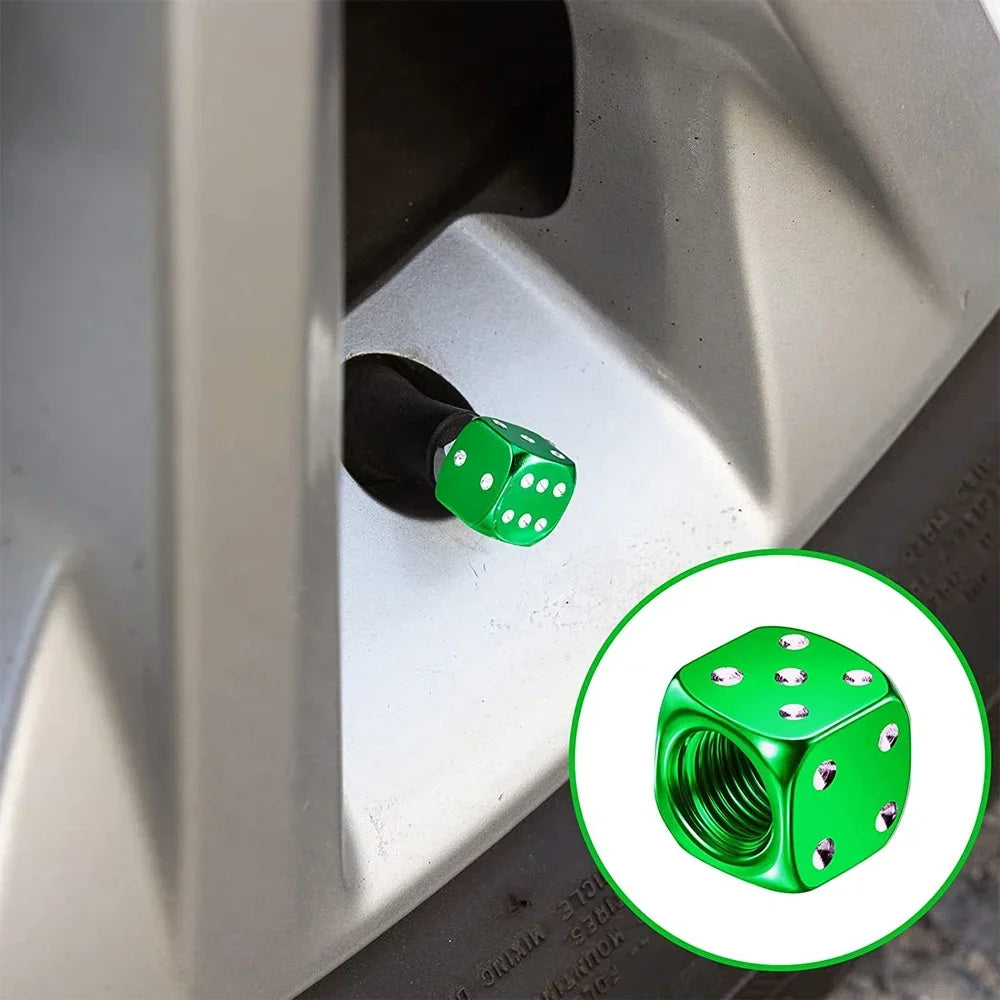 Aluminum Dice Tire Valve Caps – Set of 4