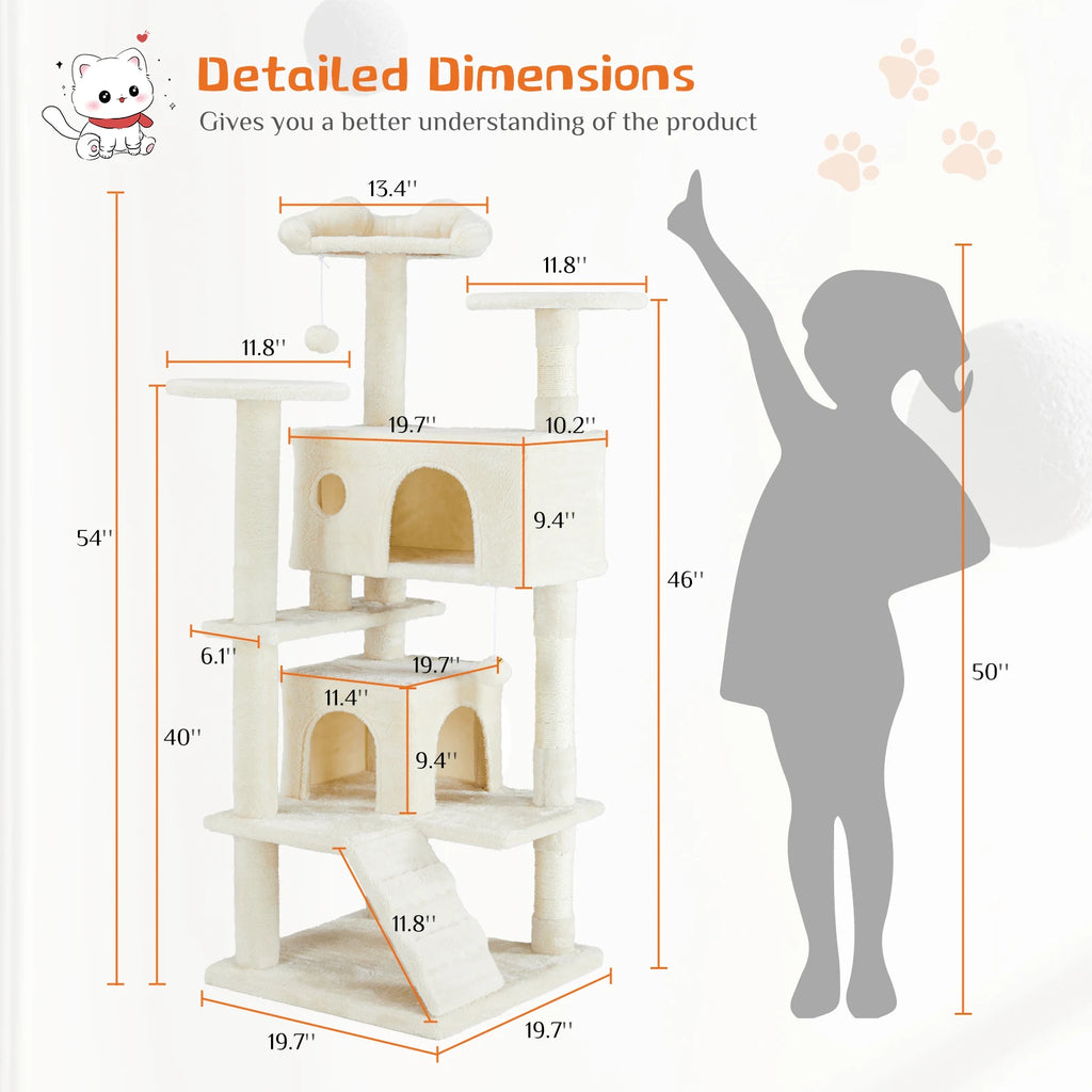 JHK 54" Cat Tree with Sisal Scratching Posts