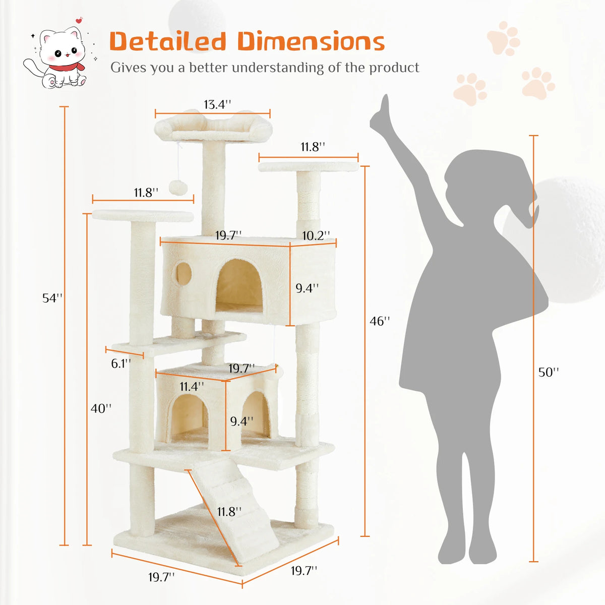 JHK 54" Cat Tree with Sisal Scratching Posts