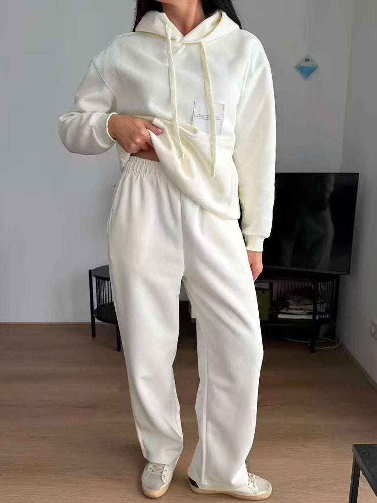 Women's Cotton-Blend Hoodie and Wide-Leg Pants Set