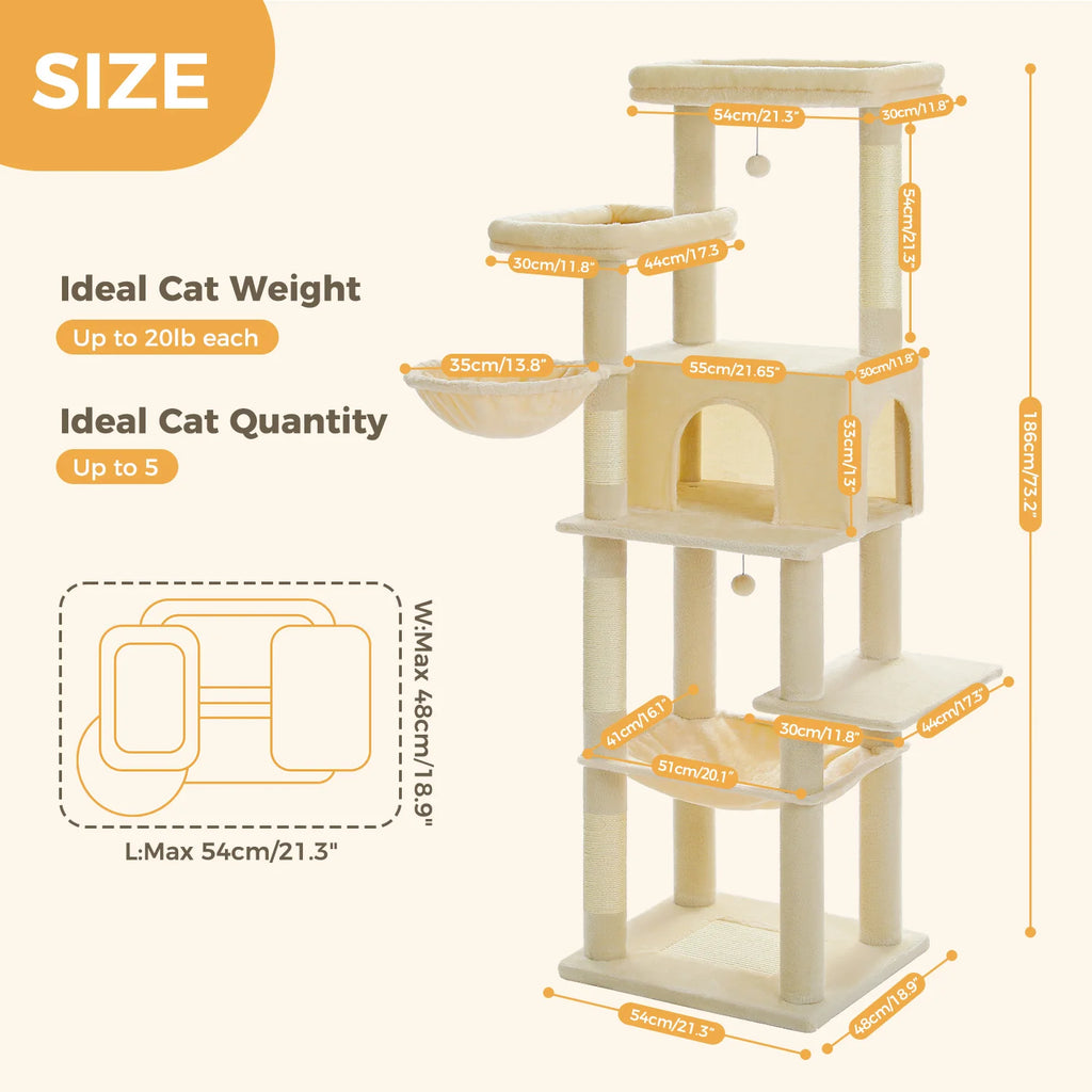 Large Cat Tree for Indoor Cats Multi-Level Cat Tower with Scratching Posts Soft Hammock Large Cat Condo Cat Accessories Cat Toys Whispering Desires Shoppe