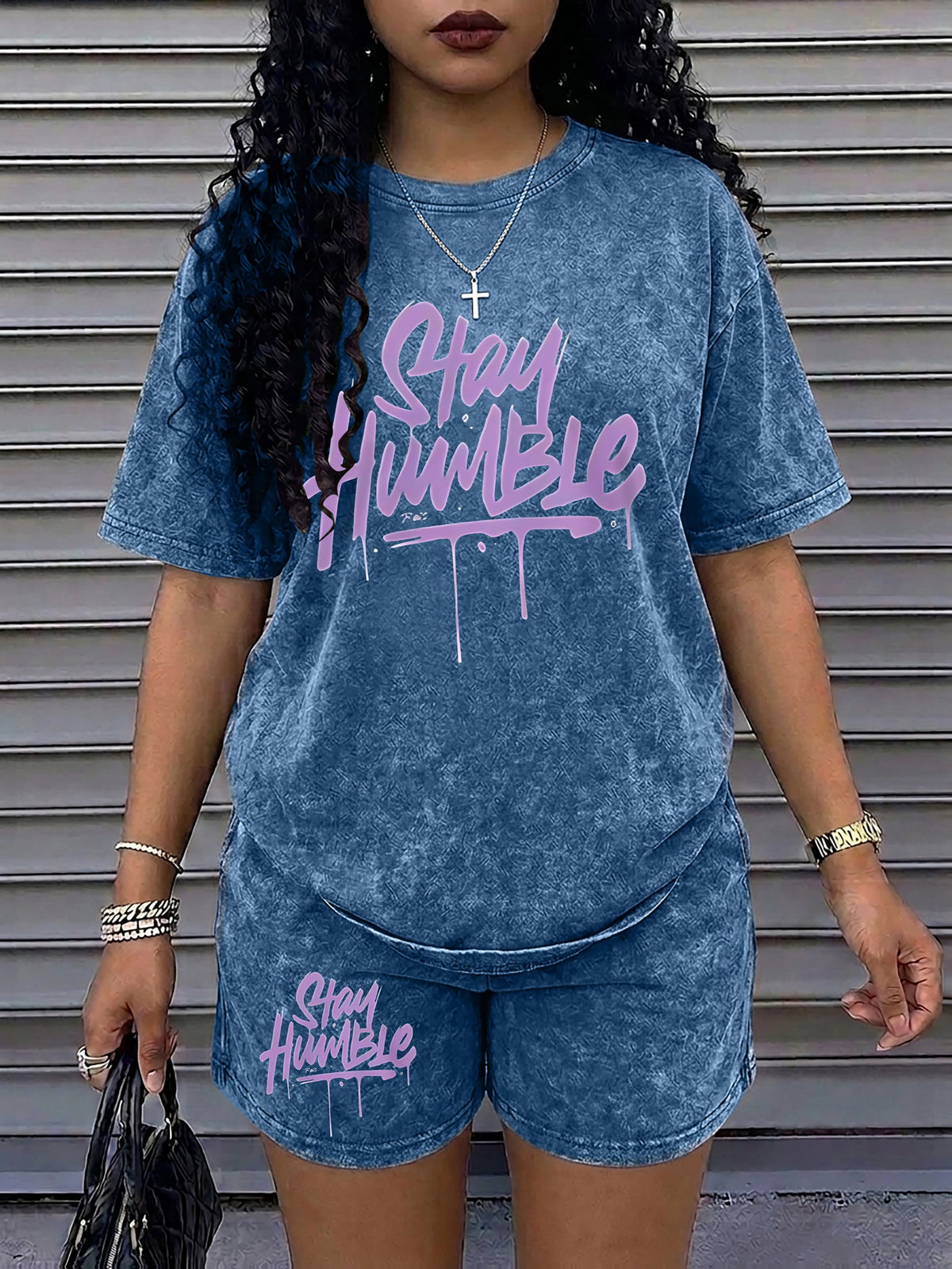 Women's Letter-Print Tee and Shorts Set