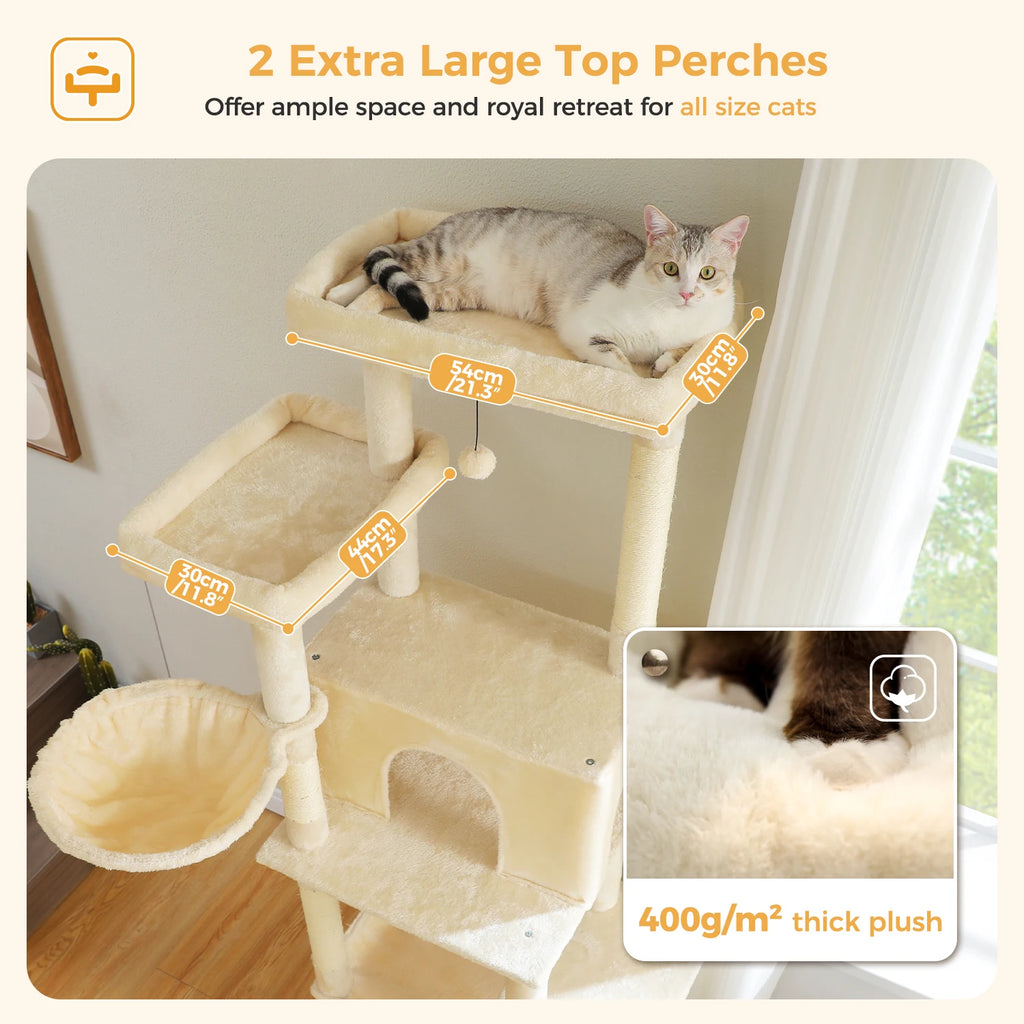 Large Cat Tree for Indoor Cats Multi-Level Cat Tower with Scratching Posts Soft Hammock Large Cat Condo Cat Accessories Cat Toys Whispering Desires Shoppe