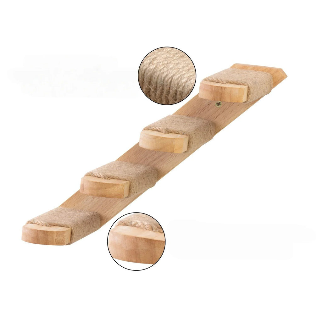 Wall-Mounted Wooden Cat Climbing Stairs