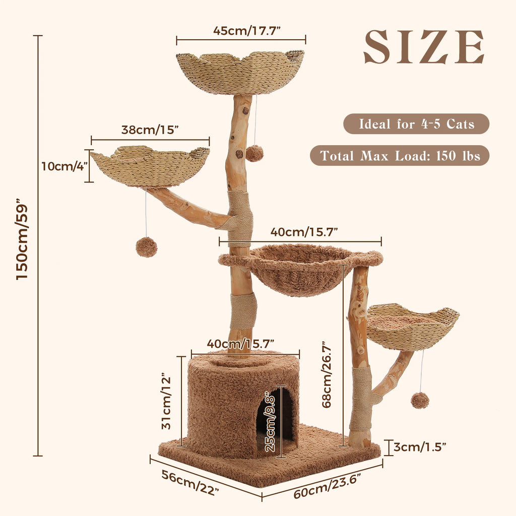 Flower Cat Tree with Wicker Basket Bed