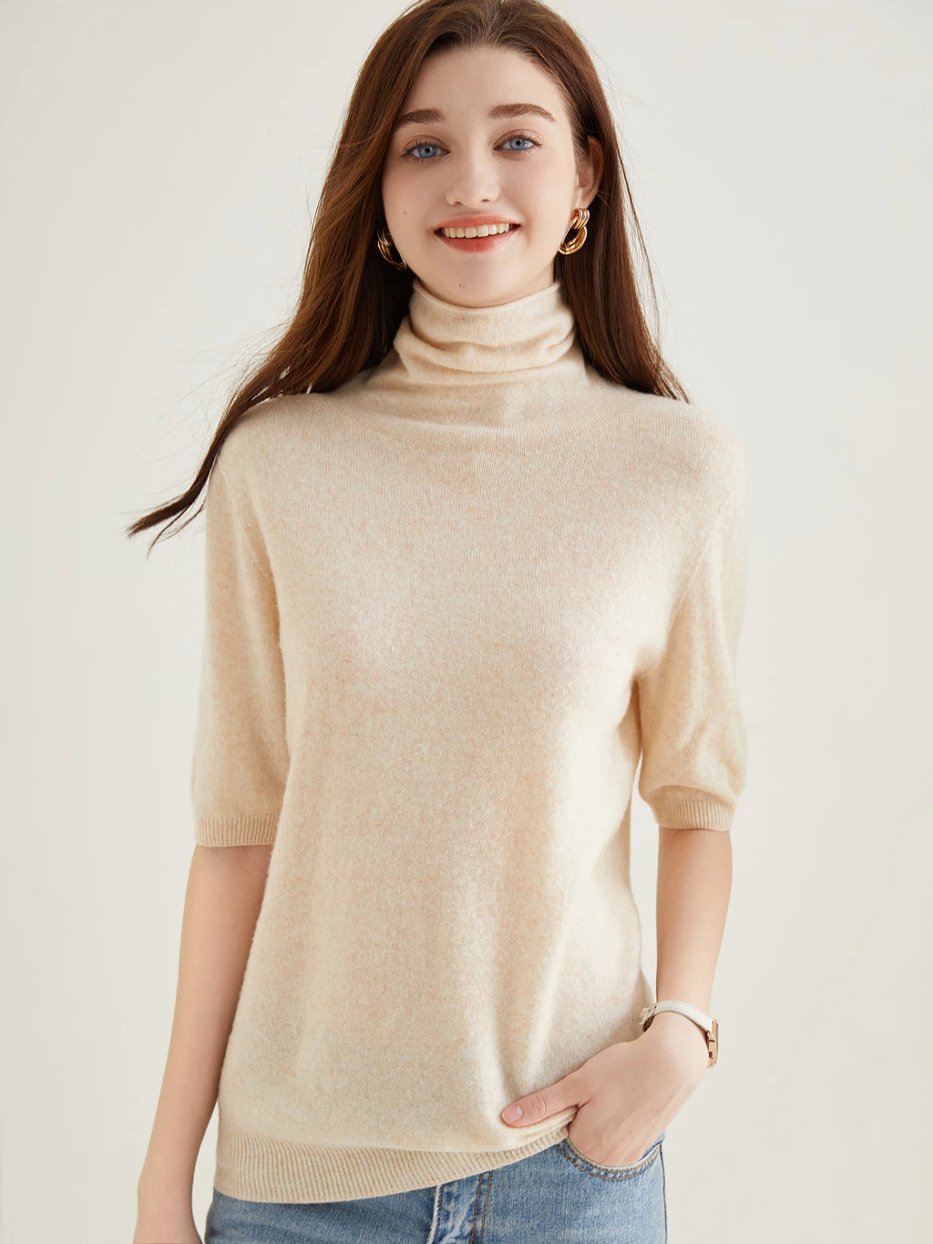 Women's Knit Tops Short Sleeve Fashion Women Sweaters New 100% Merino Wool Knitwears Vintage Sweater Turtleneck Pullover Clothes Dsers