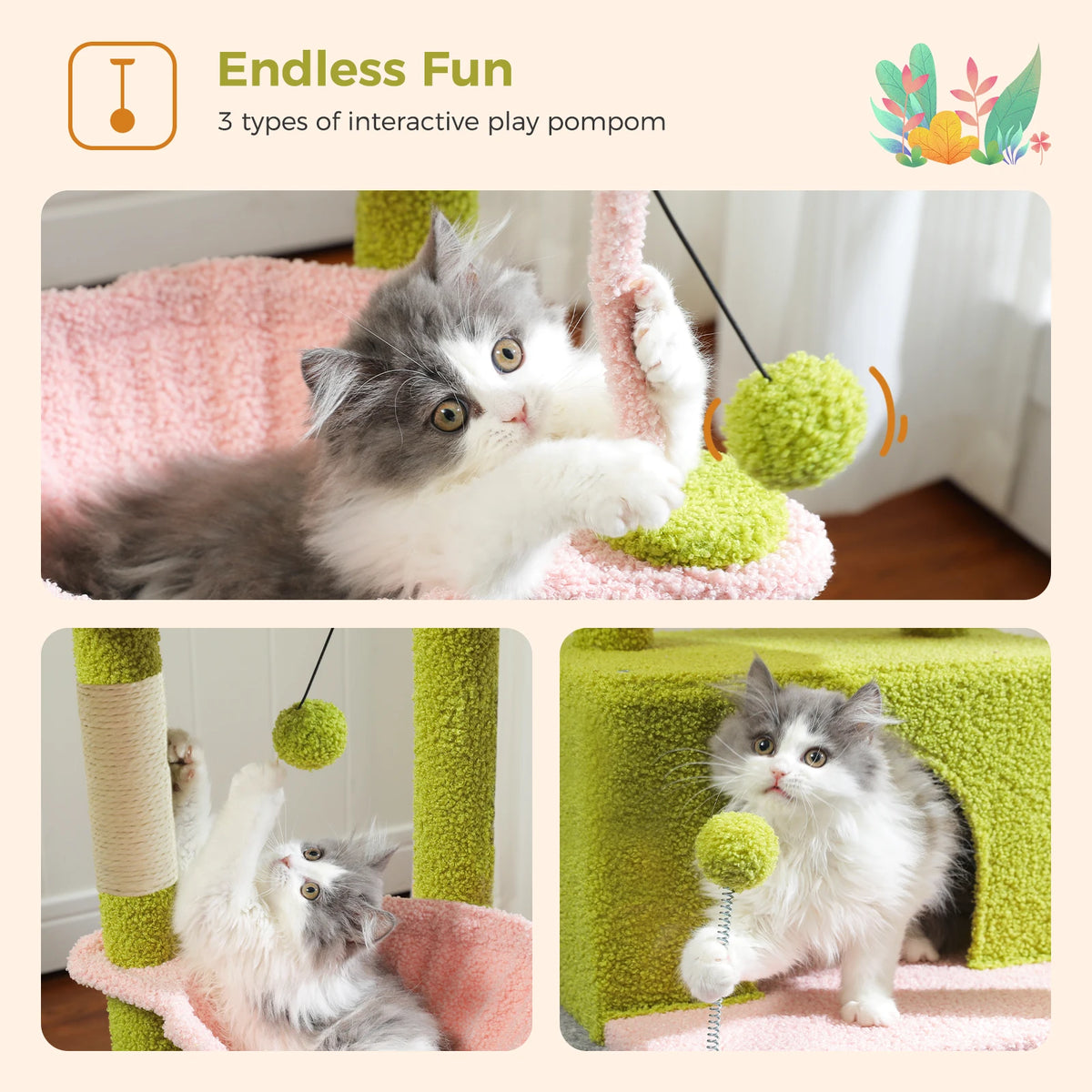 83cm Cactus Cat Tree with Condo & Hammock