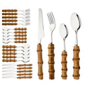 PINKTEN Bamboo-Handle Stainless Steel Flatware
