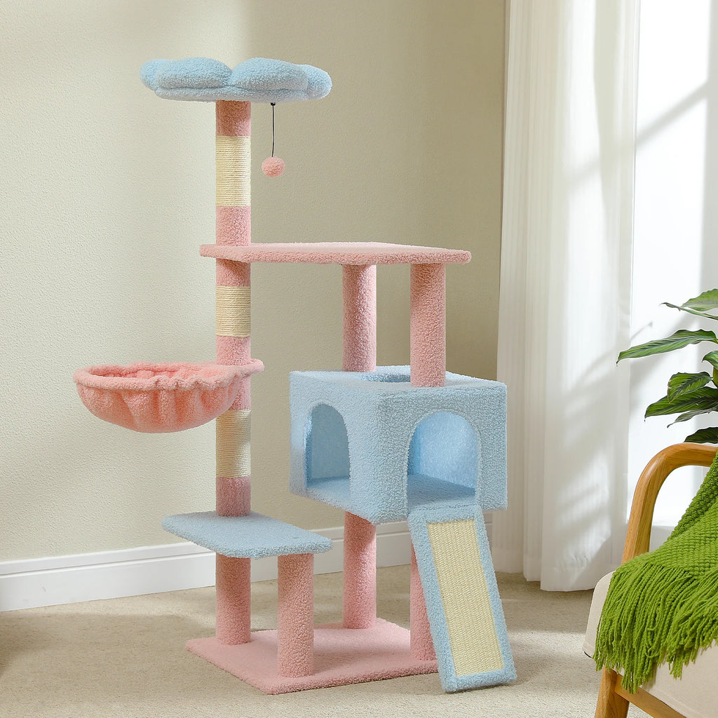 120cm Flower Cat Tree with Ramp & Hammock