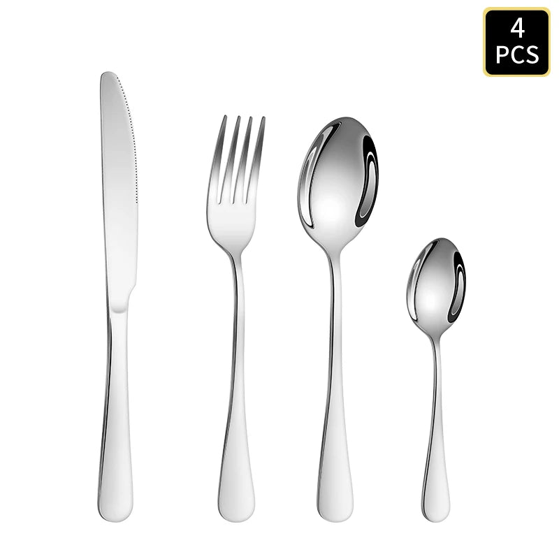 Round-Handle Stainless Steel Flatware, Assorted Packs